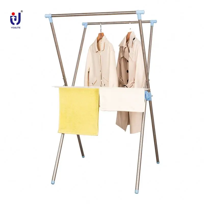 X Shaped Mobile Vertical Metal Foldable Clothes Drying Cloth Hanger Garment Rack