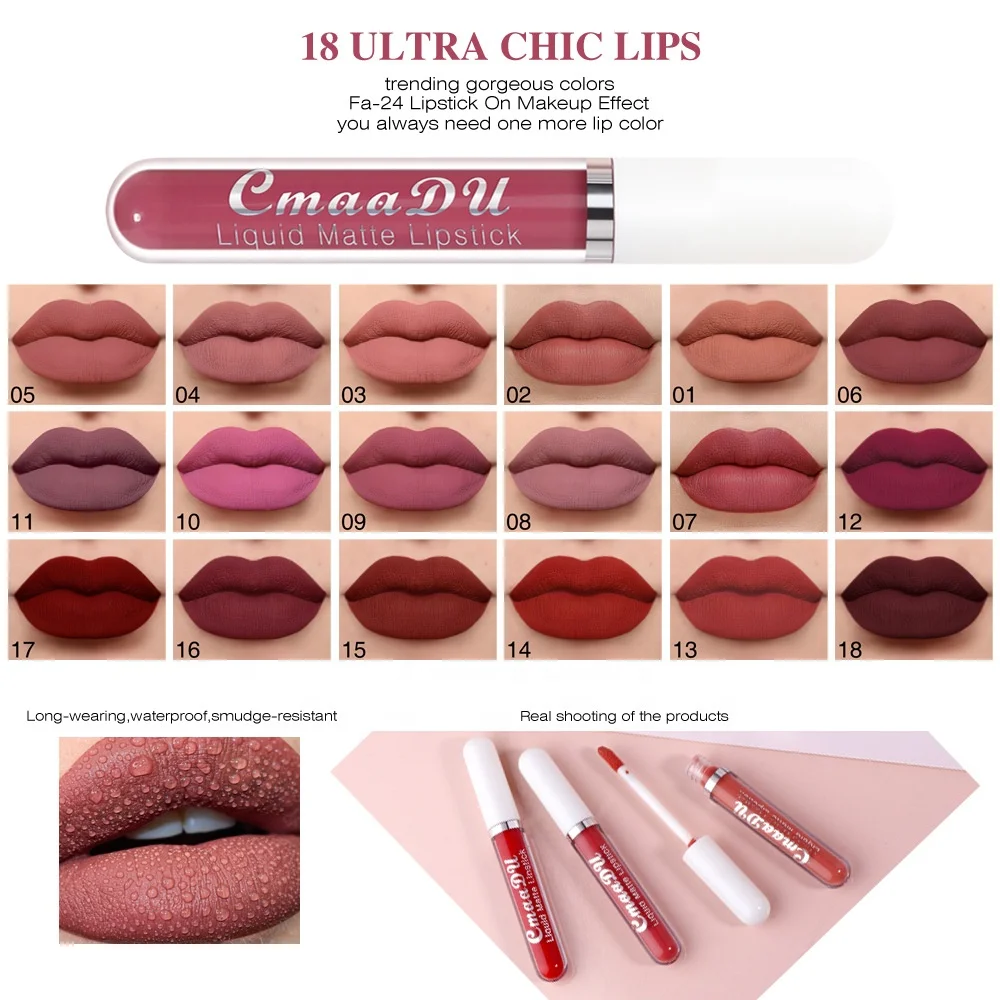 CmaaDu 18 Colors Not Easy to Swap Makeup Private Label Matte Velvet Non-Stick Cup Waterproof Lipstick Long Lasting Lip Gloss