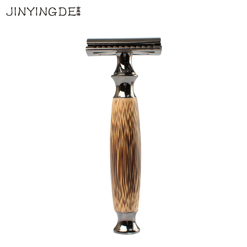 
ChromeMetal Double Edge Durable Black Eco-Friendly Metal Natural Bamboo Handle Wooden Safety Razor 