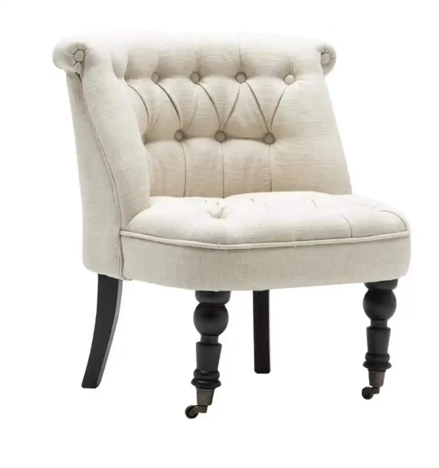 Hot Sales Modern Accent Linen Tufted Button Upholstered Chair with Armless White