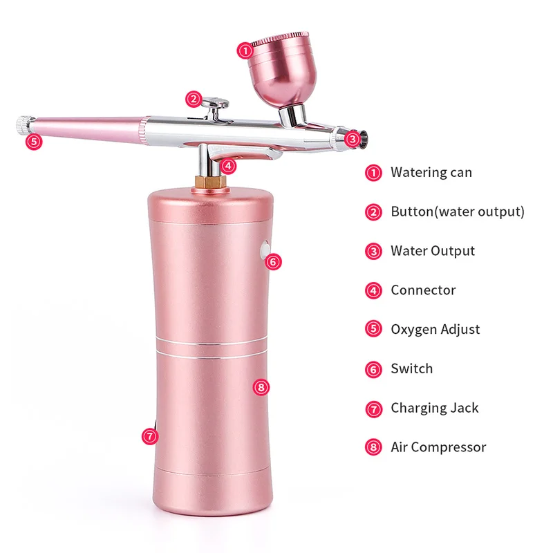 Portable Rechargeable Handheld Home Use High Pressure Nano Spray Water Oxygen Injector Jet Facial Machine