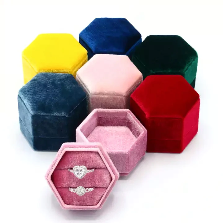 Wholesale Jewelry Custom Logo Velvet Jewelry Box Luxury Hexagon Earring Bracelet Necklace Ring Box Jewelry Packaging Box