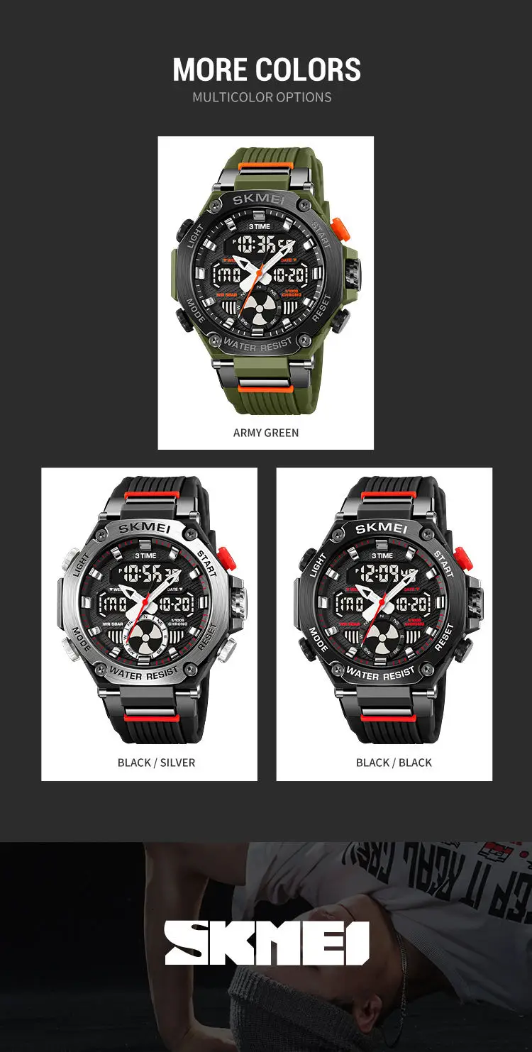 Skmei 2223 custom face  gents quartz watch stylish Silicone band double display Chronograph character business wrist watch