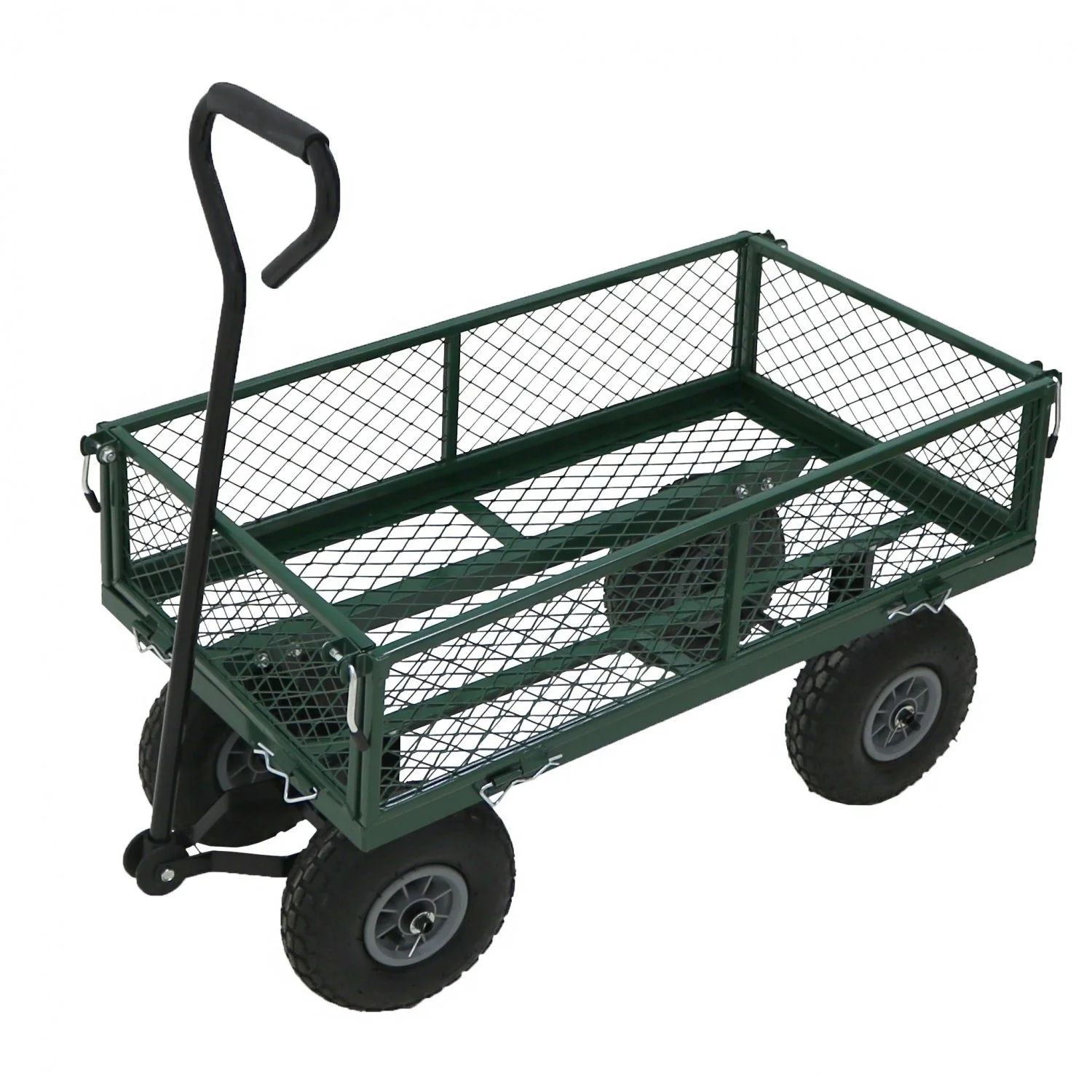 Green Trailer Cart Heavy Duty Metal Gardening Trolley