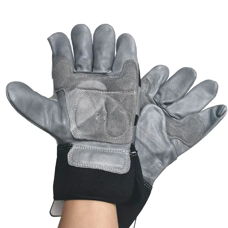 Custom logo design cowhide leather mesh fabric anti-vibration mechanical work Welding safety gloves