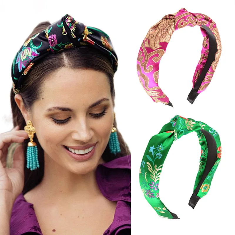 printed middle knot fabric headband designer bow hairbands hair accessories headbands women Christmas flower wreath headband