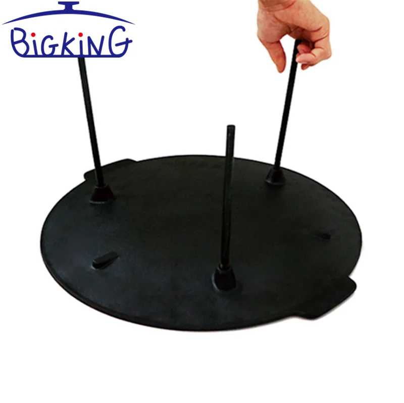 Dutch Oven Pre-Seasoned Cast Iron Campfire Pan Camping Griddle Table BBQ Open Fire with Removable Legs Skillet Table for Outing