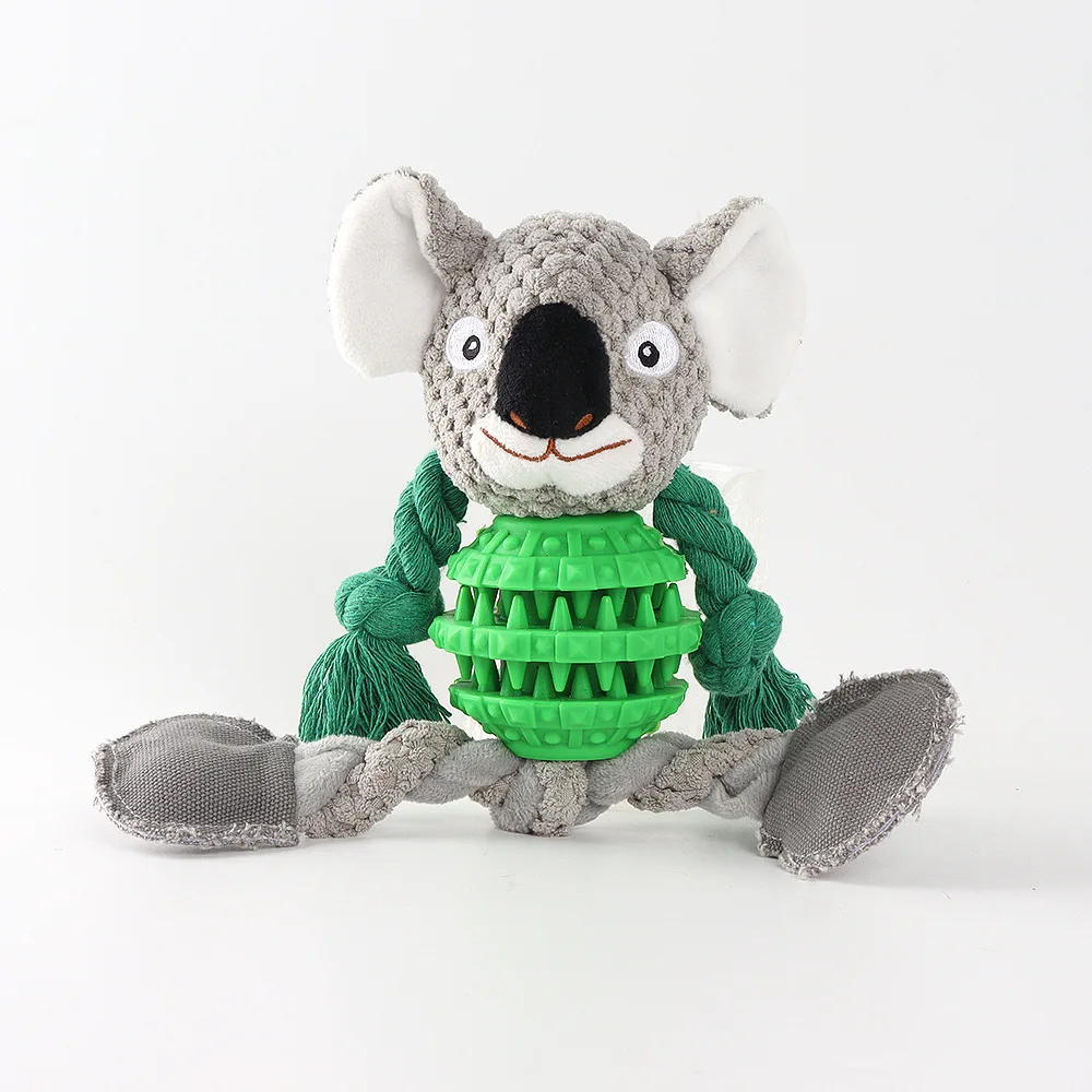 Wholesale Customized Eco Friendly IQ Training Rubber Plush Squeaky Dog Toy with Rope Interactive Toy Dog Chew Pet Toys Koala