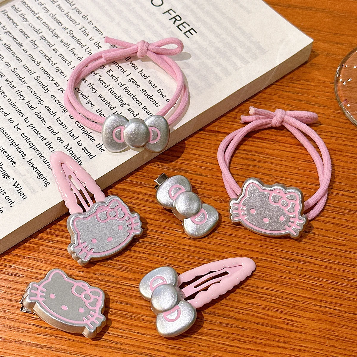 Popular 6PCS/Set Children Hair Accessories Set Cartoon KT Cat Scrunchies Kids Small Hair Clip Women Fashion Hair Accessories