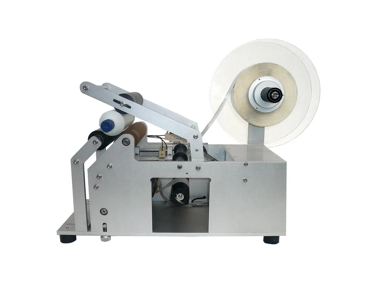 Semi automatic manual small round can water bottle labeling machine