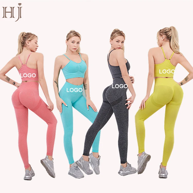 Women Fitness Suit Seamless Yoga Sets Gym Clothes 2 Piece Set High Waist Sport Leggings Workout Pants and Crop Top Shirts