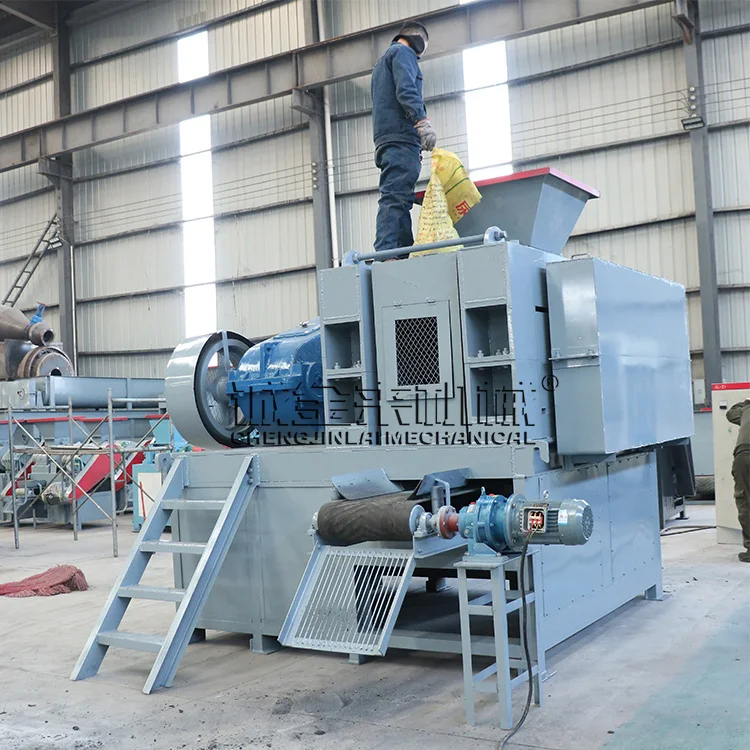 Mini powder sponge iron fines 55kw motor lime aluminium coal dry powder ball press machine making briquette