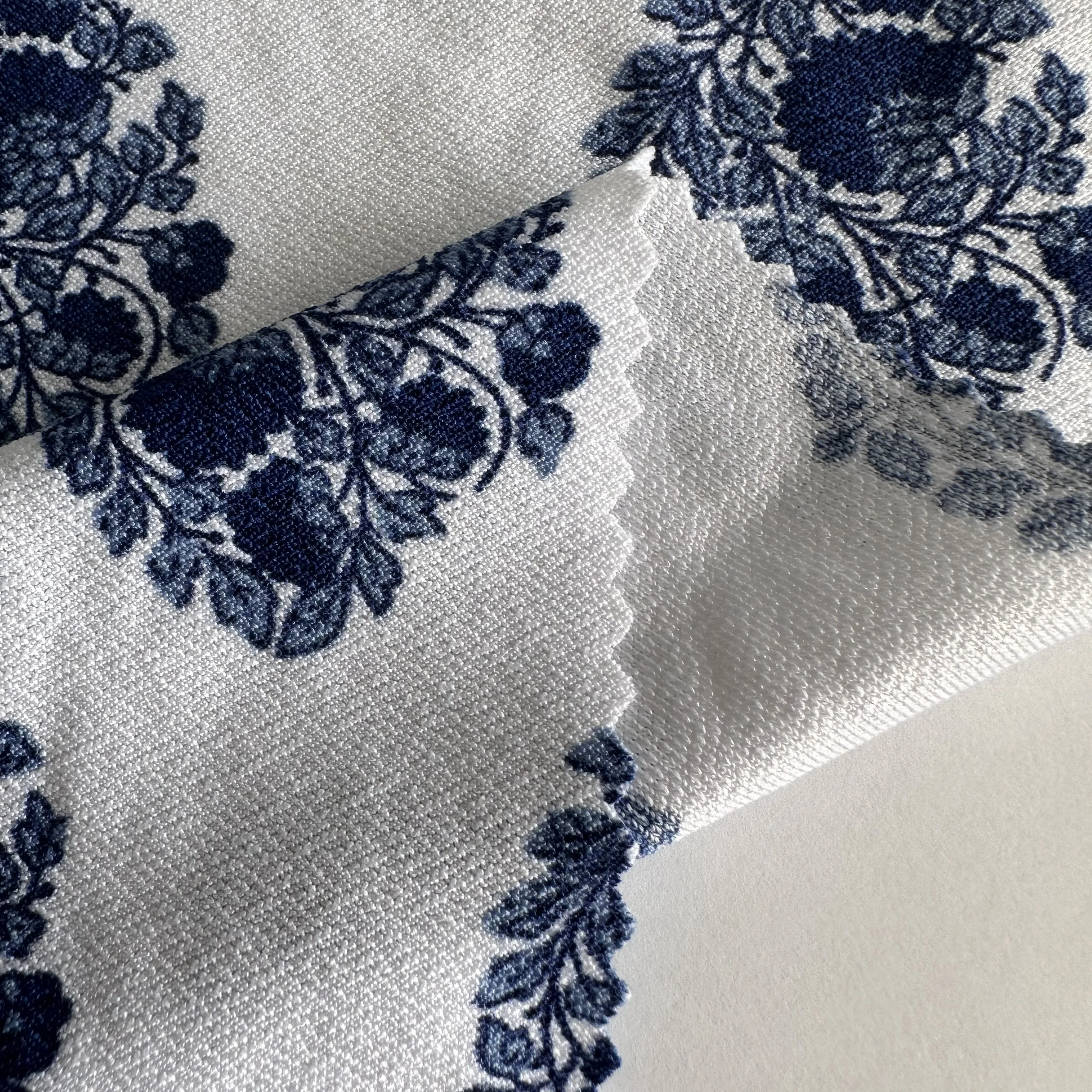 wholesale moss crepe fabric from China 95%polyester 5%spandex stretch floral printed crepe fabric for dress and swimwear