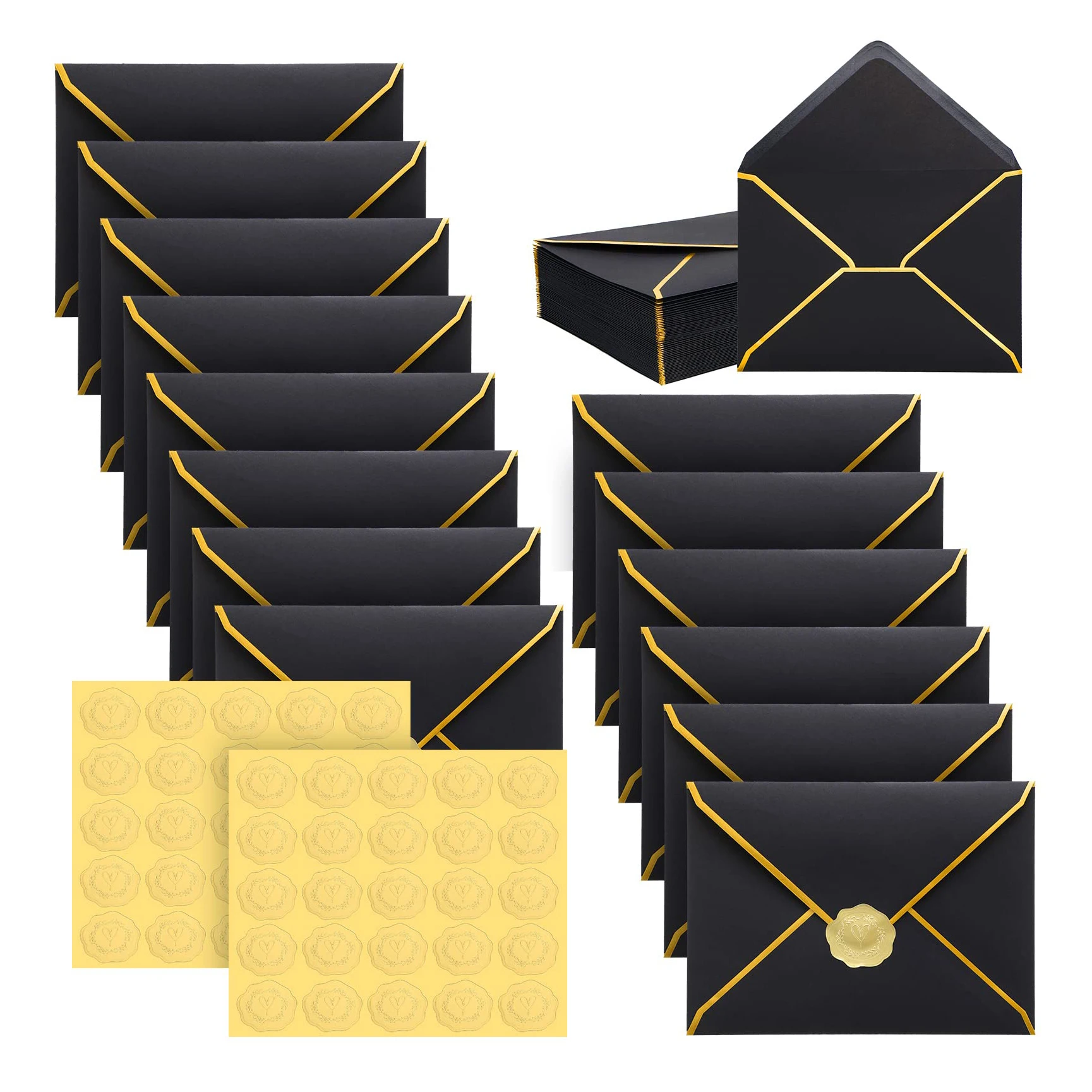 A7 Envelopes 5 X 7 Card Gold Embossed Wax Seal Envelopes Self Adhesive V Flap Invitation Envelopes For Graduation Wedding