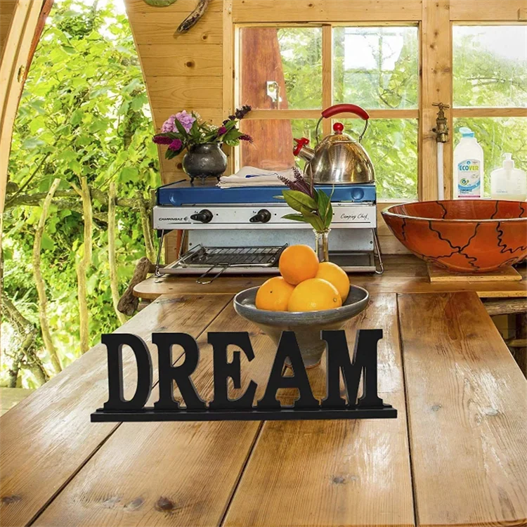 Custom rustic solid wood standing carved dream words decorative sign christmas decoration