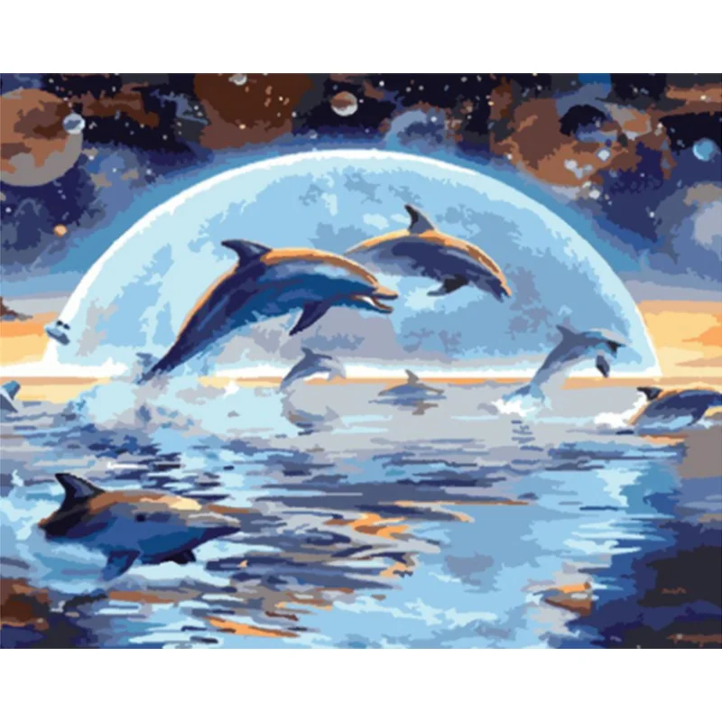 HUACAN DIY Pictures By Number Whale Kits Painting By Numbers Animal Drawing On Canvas Hand Painted Picture Seascape Home Decor