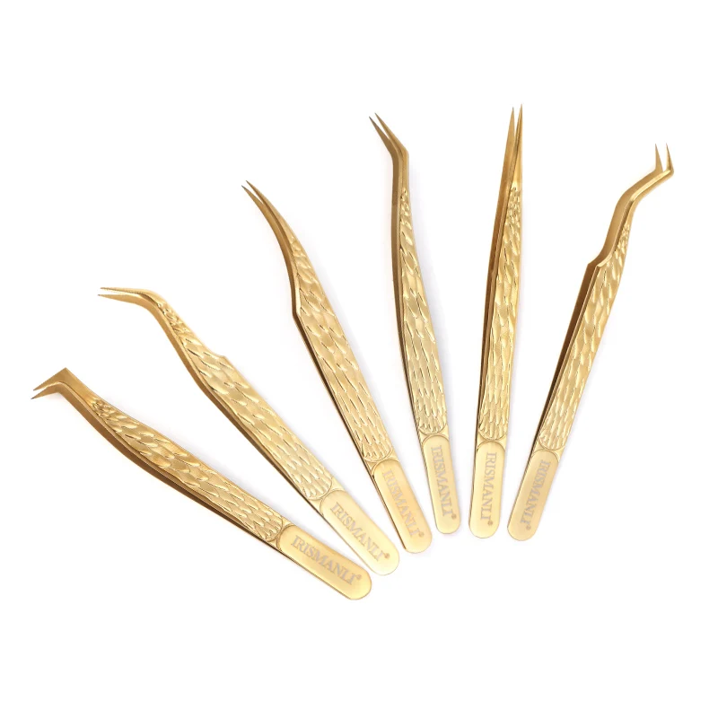 IRISMANLI Premium Stainless Steel Golden Lashes Tweezers Set Custom Logo Precision Pointed Tweezers