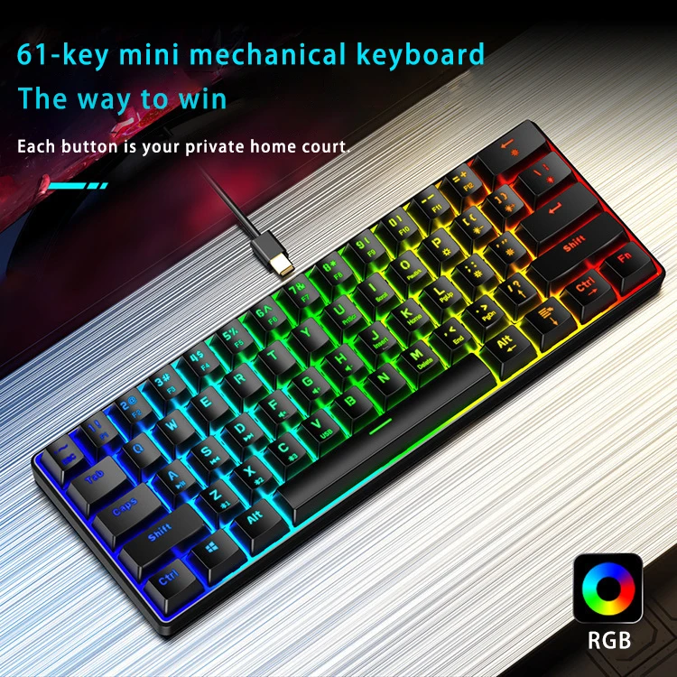 61keys rgb keyboard gaming mechanical keyboard 60% wired mechanical gaming keyboard for desktop pc computer