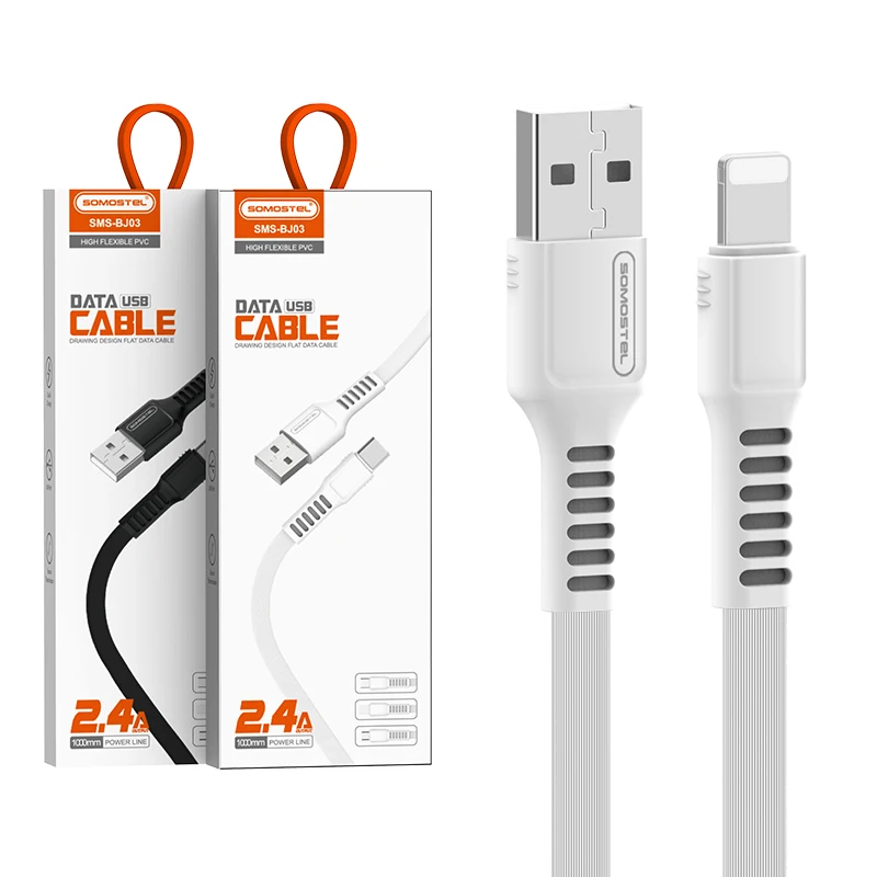 SOMOSTEL Cable USB Para Celulares 2.4A Cable Carga Rapida y Transmission Rapida SMS-BJ03 Cable de Celular Alta Calidad Por Mayor