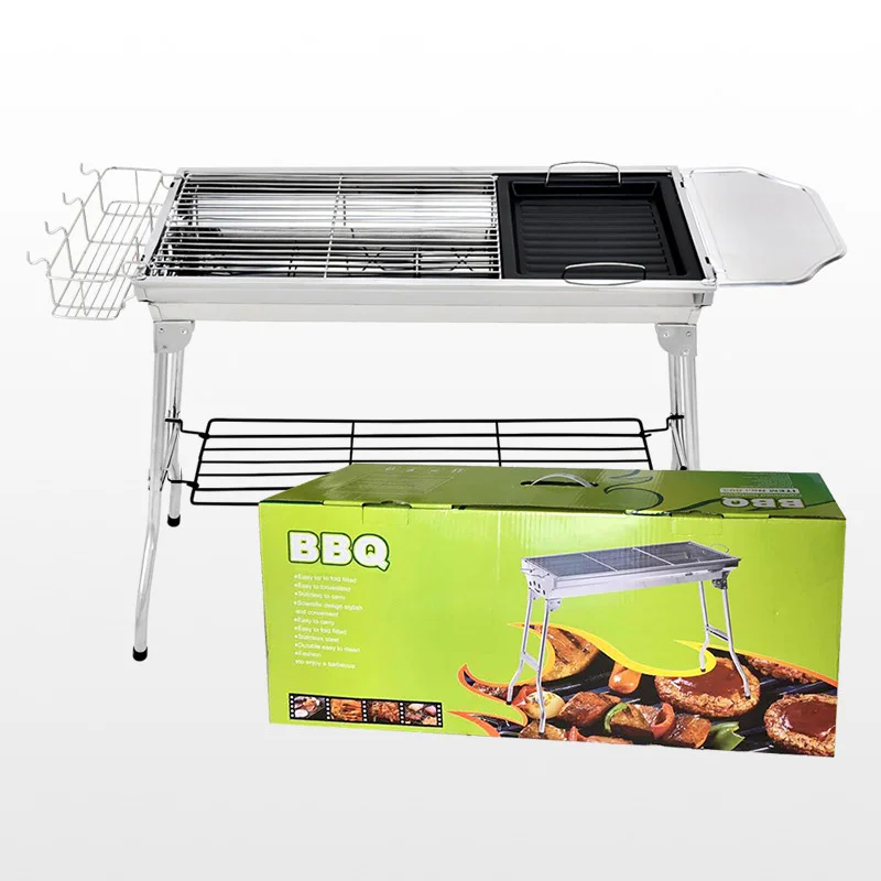 Charcoal Grill Easily Assembled Silver color Outdoor Metal Folding Charcoal BBQ Grill with Iron Mesh