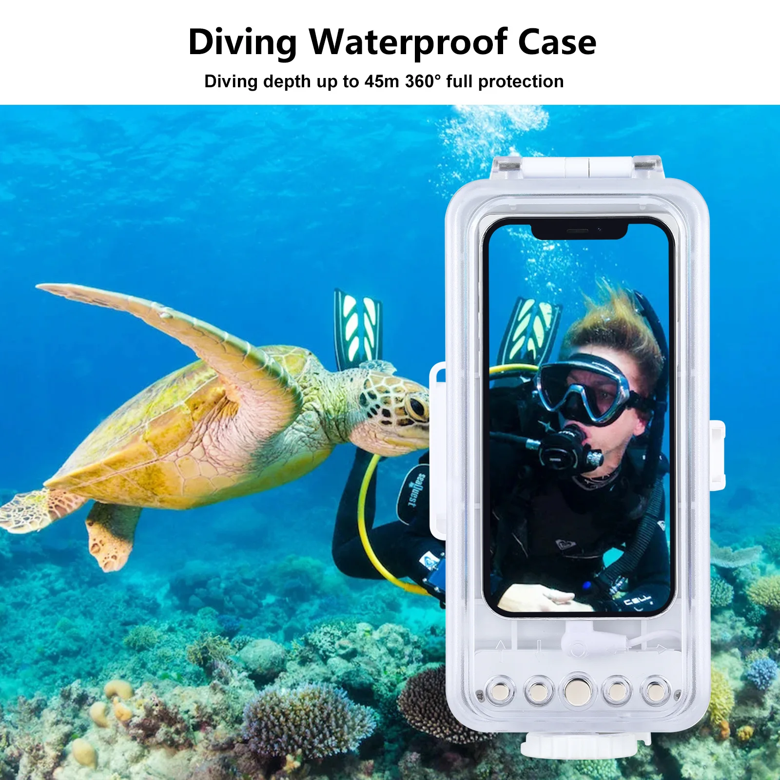 PULUZ 45m/147ft Waterproof Diving Housing Photo Video Taking Underwater Cover Case for iPhone 13/12 Pro White