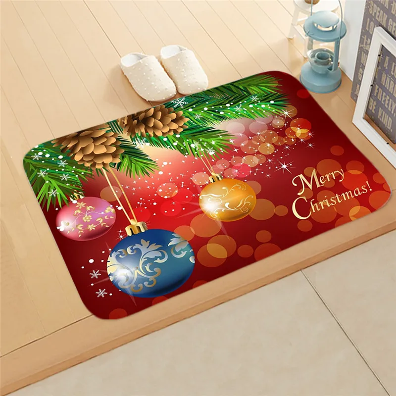 40*60cm Flannel Room Door Mat Thermal Transfer Christmas Day Kitchen Bathroom Absorbent Carpet Mats