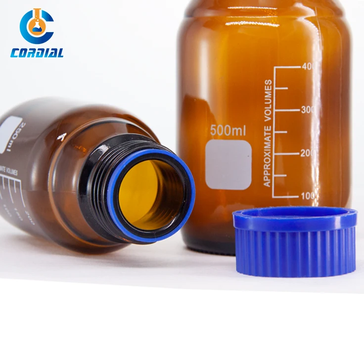 Labs borosilicate Storage Bottles glass reagent bottle with Blue GL45 Screw lid