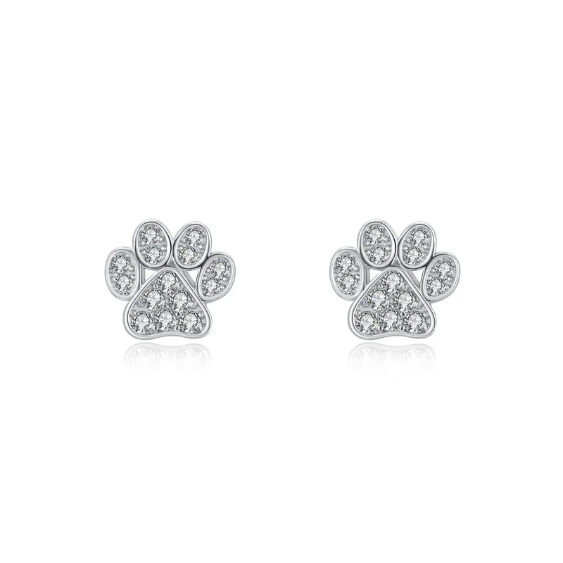 Real 925 Sterling Silver Cat Footprint diamond earrings sweet earrings temperament all-match Cat Paw ear jewelry