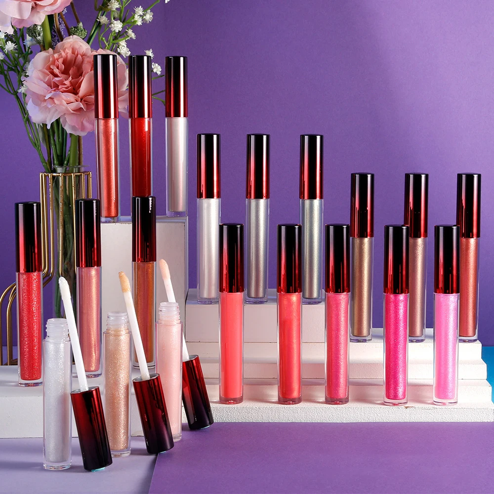 No Logo Moisturizing Private Label Colorful metallic glitter Lip Gloss Long Lasting Shine Shimmer Metal Lipgloss Lip Plumper