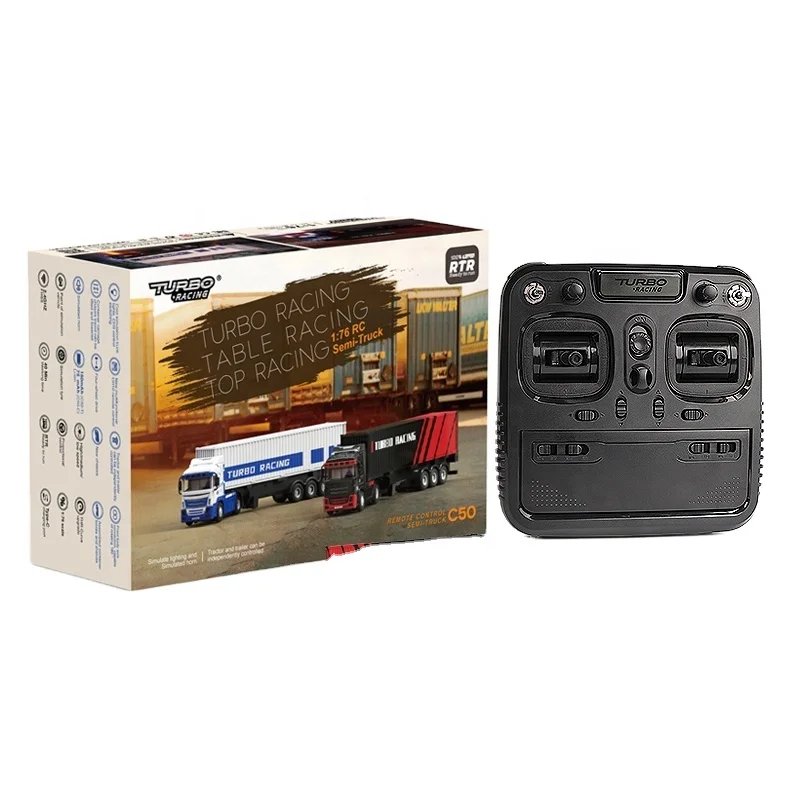 Turbo Racing 1:76 C50 RC Car Semi-truck Full Proportional Remote Control Toys RTR Kit For Kids and Adults