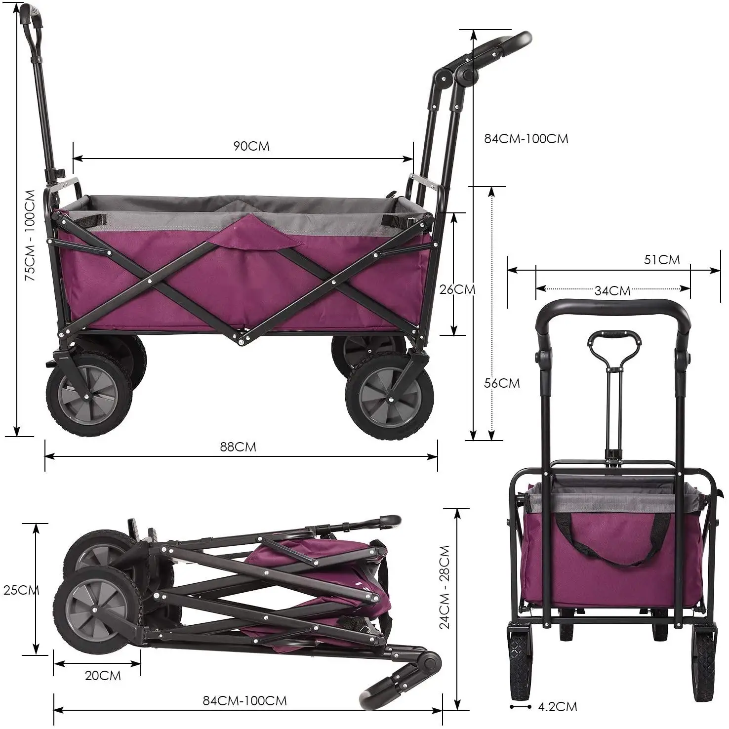 Folding Wagon Beach Hand Cart garden folding carry trolley foldable camping beach