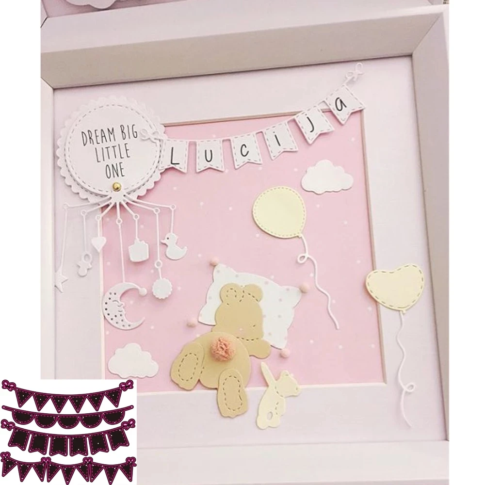 AAGU 4pcs Triangle Circle Banners Scrapbooking Dies Metal Cutting Dies Stencils for DIY Album Paper Card Decorative Craft Die