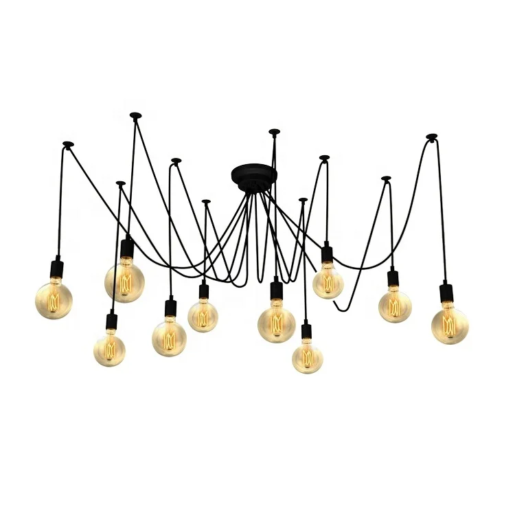 Hanging 10 Arms Edison Retro Spider Ceiling Restaurant Cluster Urban Black Electric Chandelier Pendant Lighting