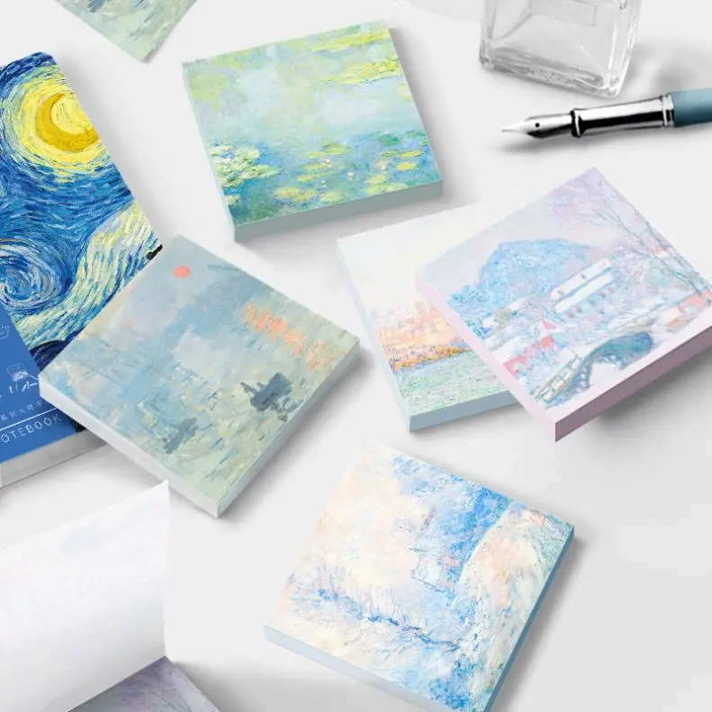 Hot Literature and Art Retro Scenery Monet Van  Famous Paintings Memo Pad sticky Message Memo DIY Material Paper