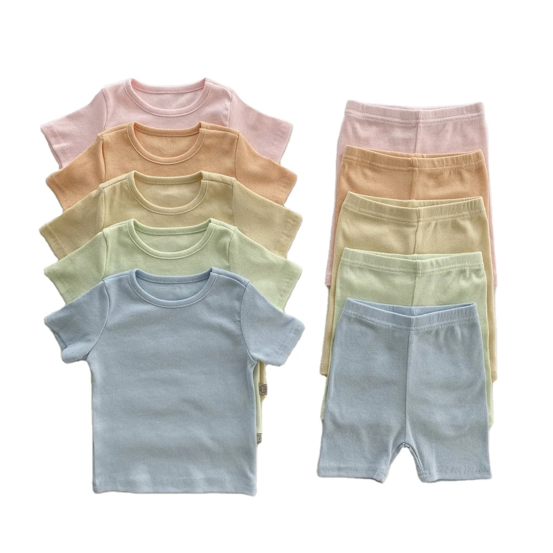 summer fashion candy color ribbed set vacation outfits solid color girls clothing sets