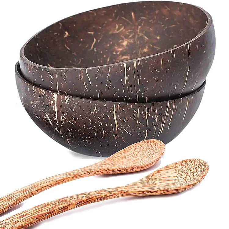 100% Natural Low MOQ Customized Logo Polished Coconut Shell Bowl and coconut spoon