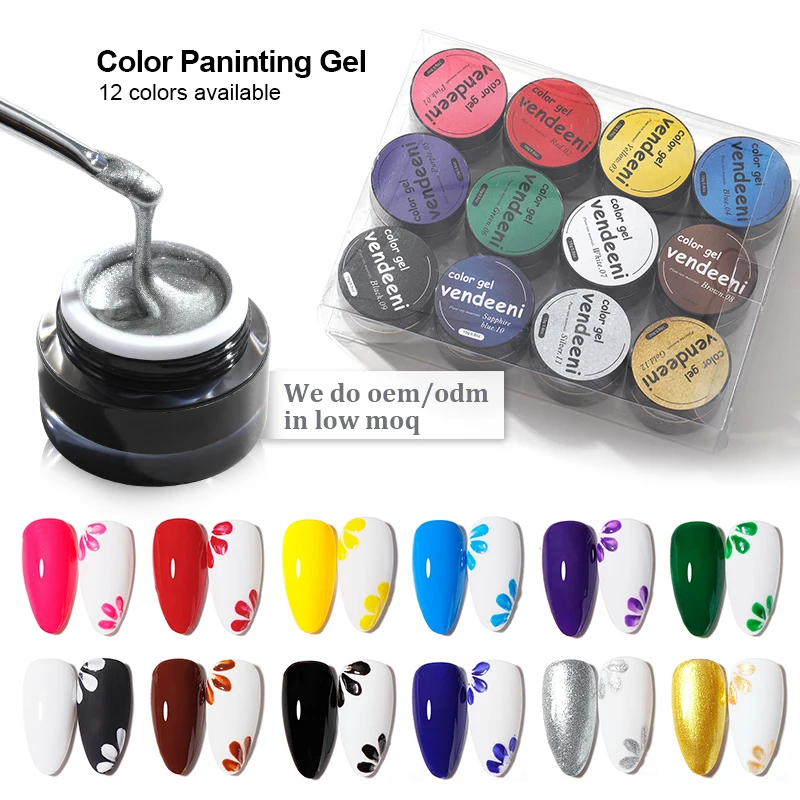 Custom Private Label 12 Color Nail Painting Gel Soak Off LED Vegan Nail Polish Gel Paint For Nail Art