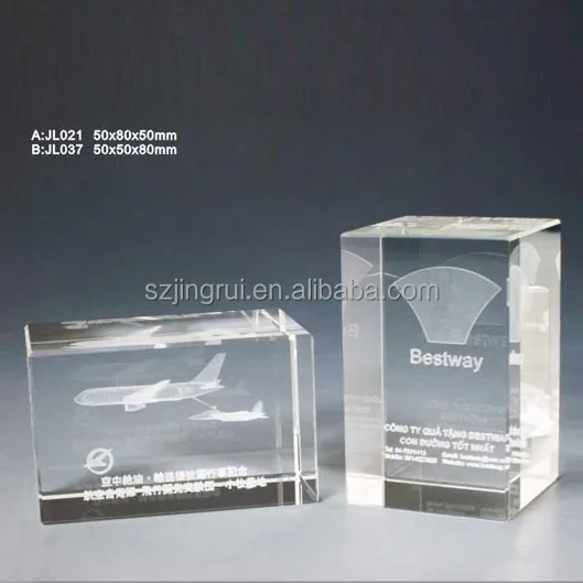 Cheap 3D Laser Engraved Airplane Model Blue Color Crystal Cube Award Gift For Guests Wedding