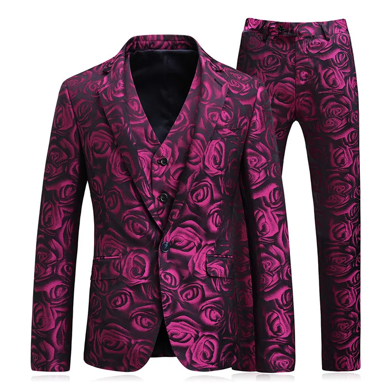 Wholesale men suit 3 pieces slim fit floral printing men wedding suits party suit for men