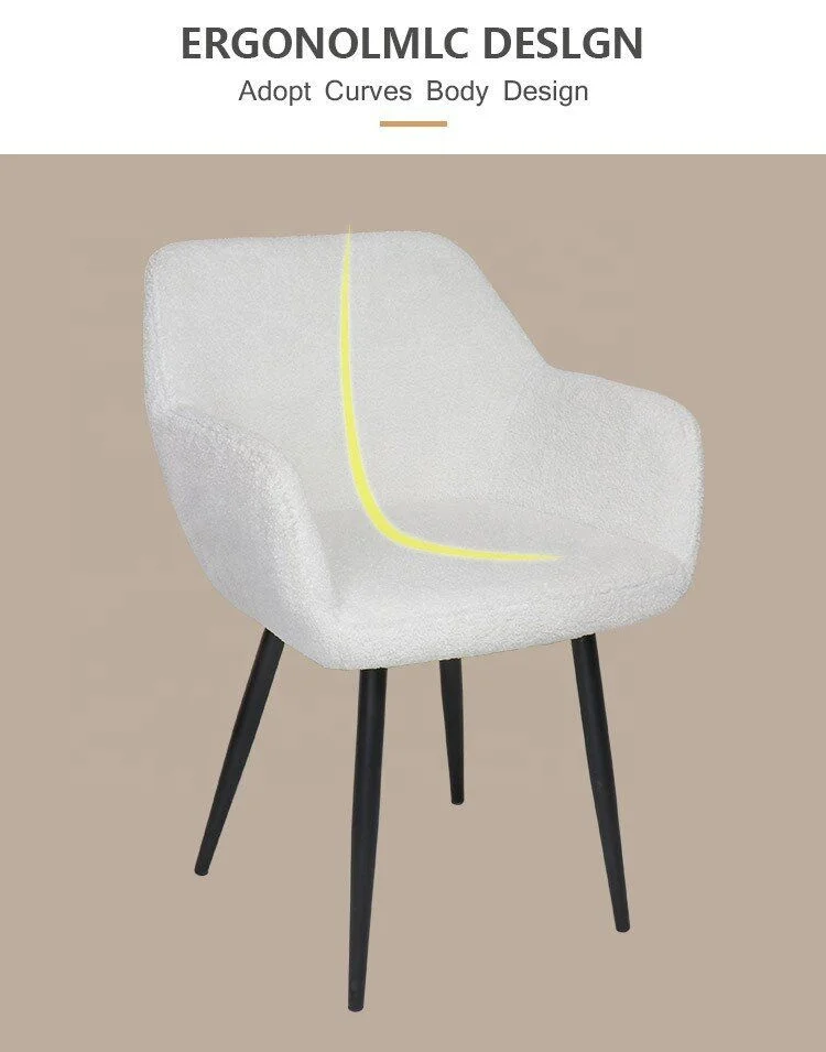 Modern Luxury White Dining Chair with Cream Velvet Black Powder Coated Metal Legs for Table and Bedroom Reading Use