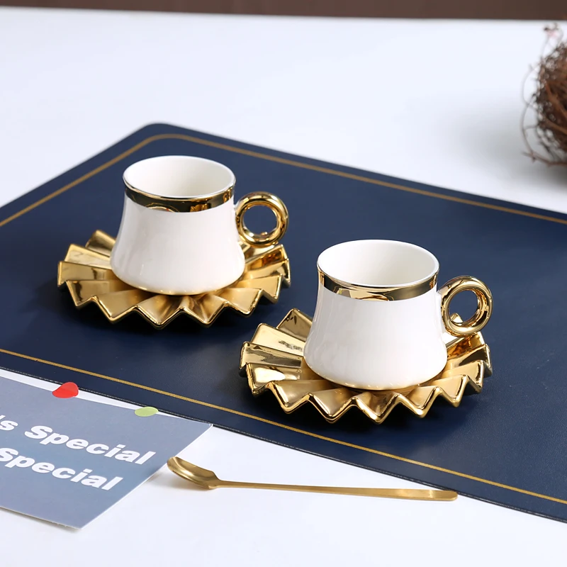 Ceramic Cup Set for Tea& Coffee Espresso Color Gold  Porcelain Turkish Cup and Saucer