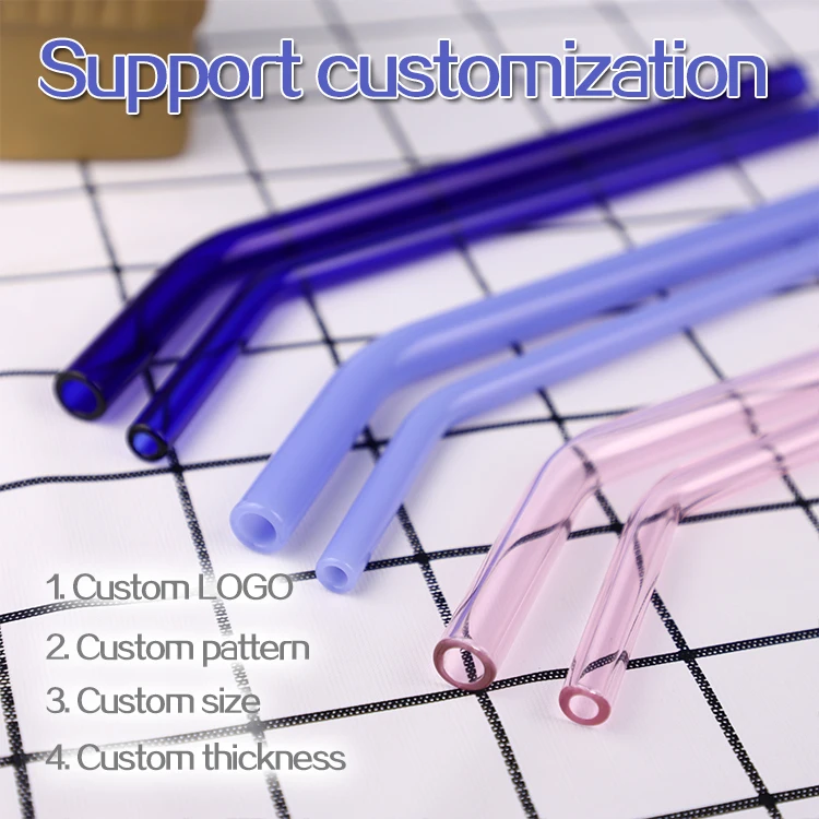 eco-friendly transparent cocktail wine straws custom printed antique high borosilicate bent glass straw set