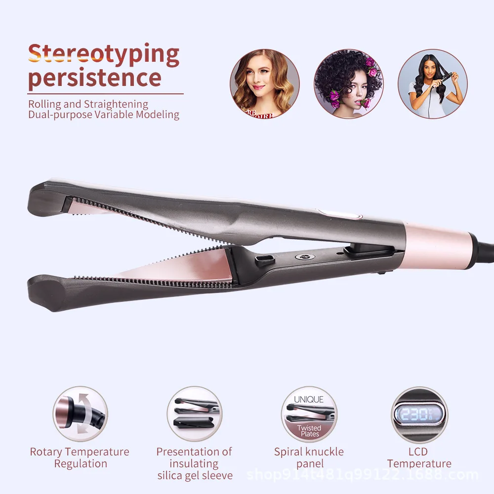 PTC Heater Hair Straightener fast hot Straight & curly 2 in 1 Adjustable 100-230C LCD Temp. Display  Hair Curler