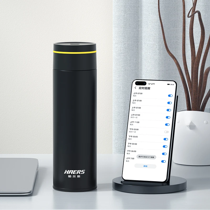 Double wall thermo time marker reminder with led temperature display vacuum flask stainless steel smart water bottle