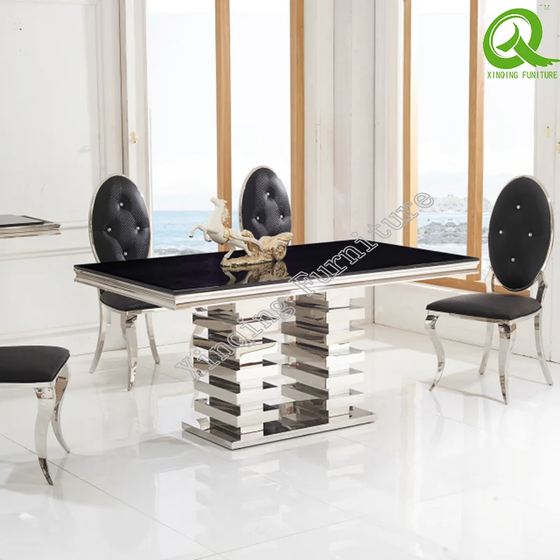 Stainless Steel Base Glass Top Small Round Dining Table