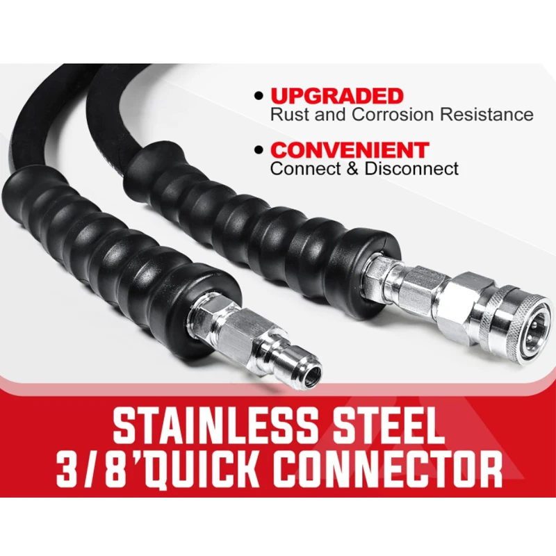 High Performance 3/8 PW Hose 100ft, Hot/Cold Water Max 250F Kink-Proof Swivel M22-14mmAdapters Steel Wire Braided Rubber Jacket