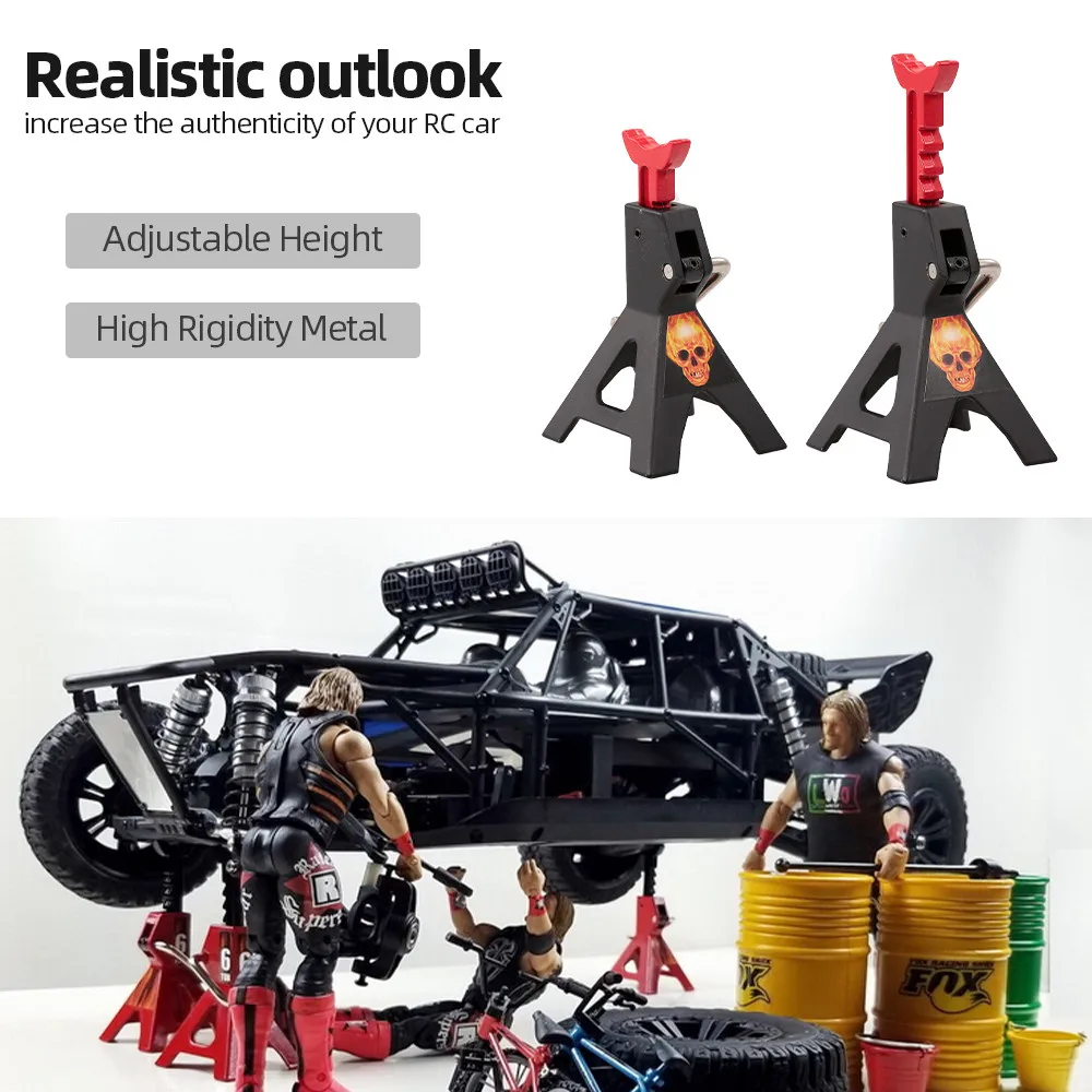 2pcs RC Jack Stand Adjustable Height Decorate Metal RC Simulation Accessories for Traxxas HSP Redcat Rc4wd Tamiya Axial RC Truck
