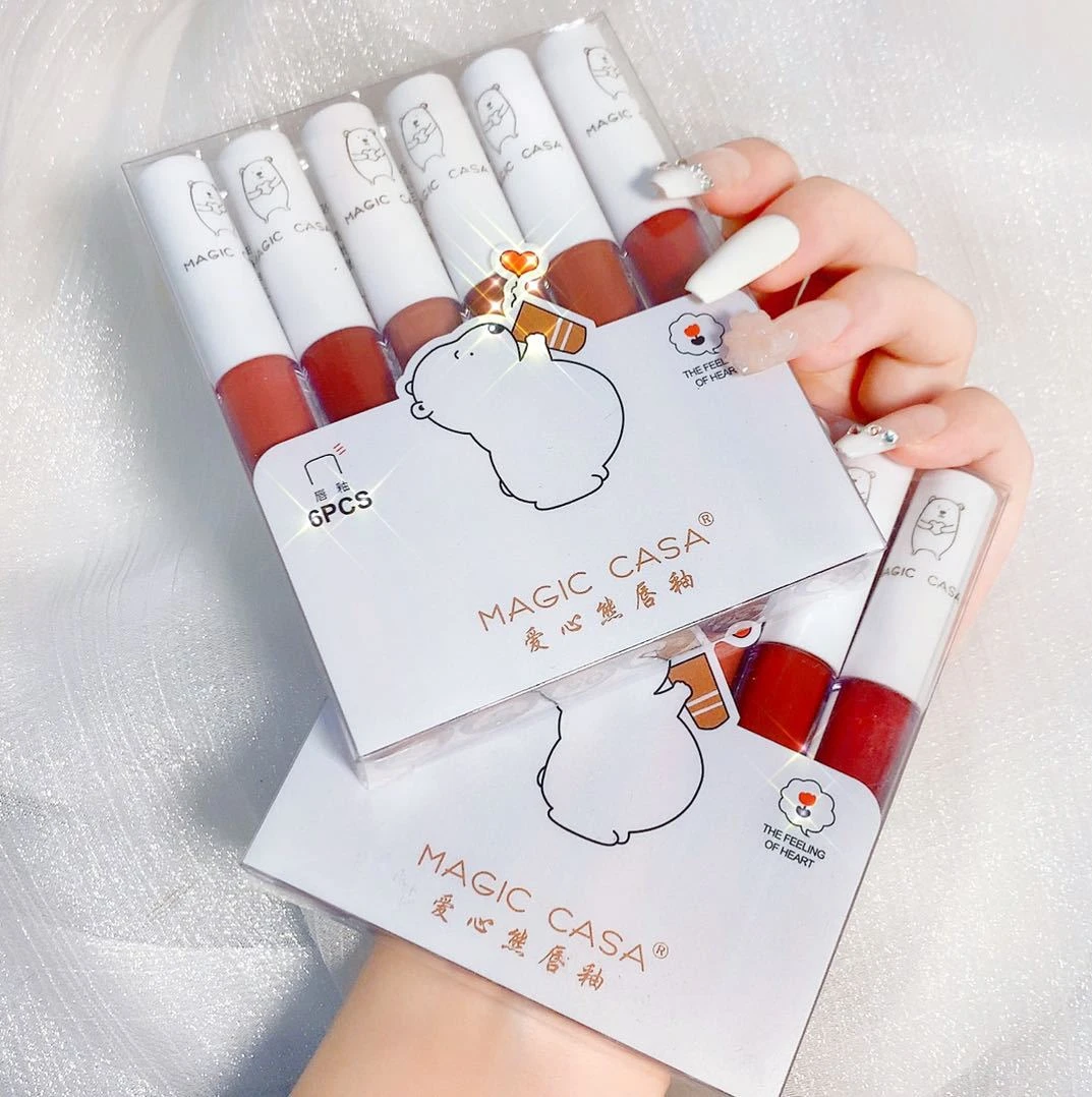 MAGIC CASA Care bear lip glaze set 6pcs non-fading lipstick matte moisturizing lip Mud set
