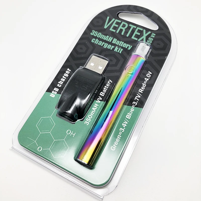 
2019 Hottest Ecig Battery 510 Thread 350mah Vape Pen Preheating Voltage Adjustable Rainbow Vertex Vape Pen Battery 