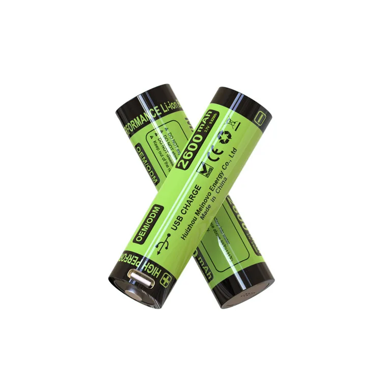 USB rechargeable battery  3.7v 18650 2600mah aa batteries USB 18650 li ion battery flashlights torches